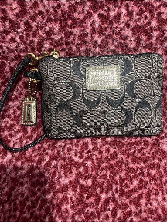Coach Handbags - Coach Black and Gold Poppy Signature Jacquard Wristlet